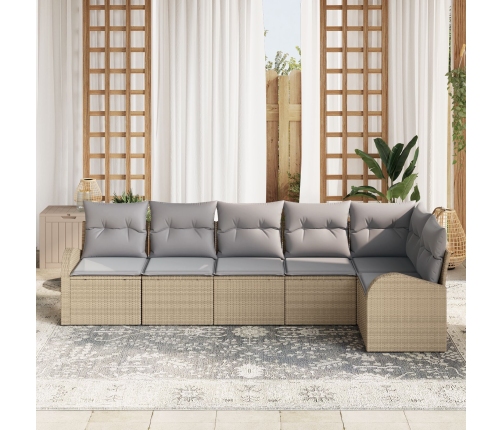 Conjunto de Sofá de Jardín de 6 Piezas con Cojines Beige de Poliratán