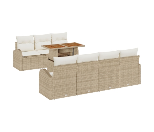 Juego de Comedor de Jardín de 8 Piezas con Cojines Beige Ratán Poliéster