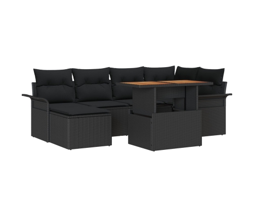 Conjunto de Comedor de Jardín de 7 Piezas con Cojines Negro Polirratán Acacia