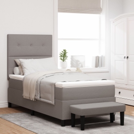 Cama con Somier con Colchón y Banco Taupe 100x200 cm Tela