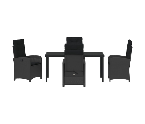 Set de comedor de jardín de 5 piezas con cojines de rattan versátil negro