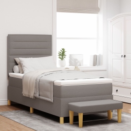 Cama con Somier  con Colchón y Banco Taupe 90x200 cm Tela