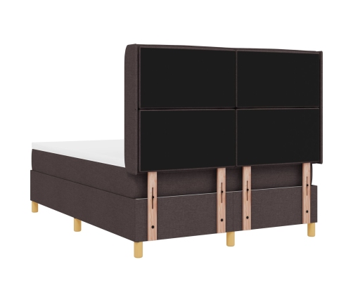 Cama con Somier y Colchón LED Marrón Oscuro 140x200 cm Tela