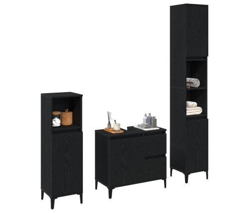 Conjunto de Muebles de Baño  Set de 3 Roble Negro Madera Diseñada