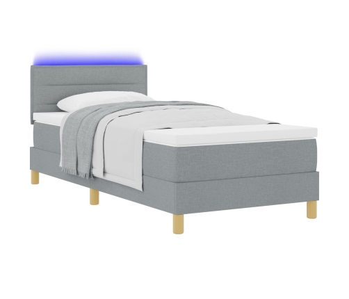 Cama con Base con Colchón y Luz LED Gris Claro 90x200 cm Tela