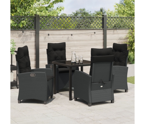 Conjunto de Comedor de Jardín de 5 Piezas con Cojines Poliratán Negro