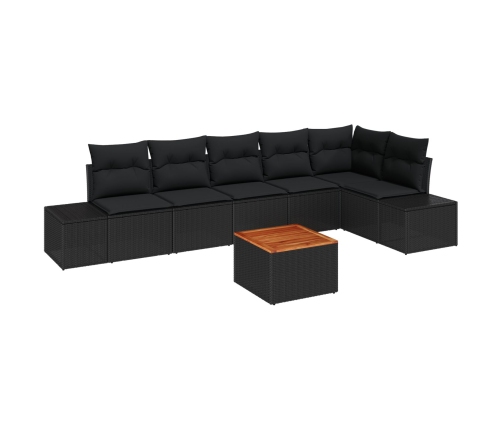 Conjunto de Sofá de Jardín de 7 Piezas con Cojines Negro Poliratán Acacia
