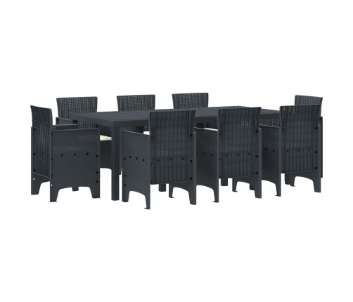 Set de Comedor Jardín de 9 Piezas con Cojines Antracita Poliratán