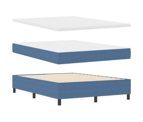Cama Box Spring  con Colchón Azul 140x200 cm Tela de Pana