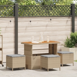 Juego de Comedor de Jardín de 4 Piezas con Cojines Beige Ratán Sintético Acacia