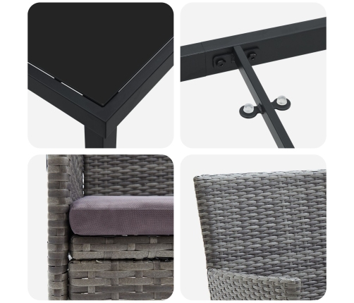 Set de Jardín de 5 Piezas  Gris Ratán Poliéster