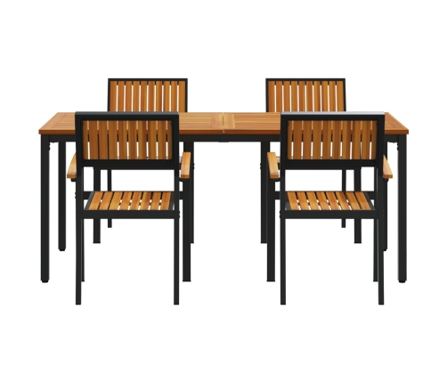Conjunto de Comedor de Jardín de 5 Piezas Negro, Marrón Metal, Madera