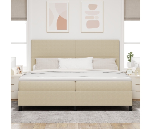 Cama con Somier  con Colchón Beige Claro 200x200 cm Tela de Sarga