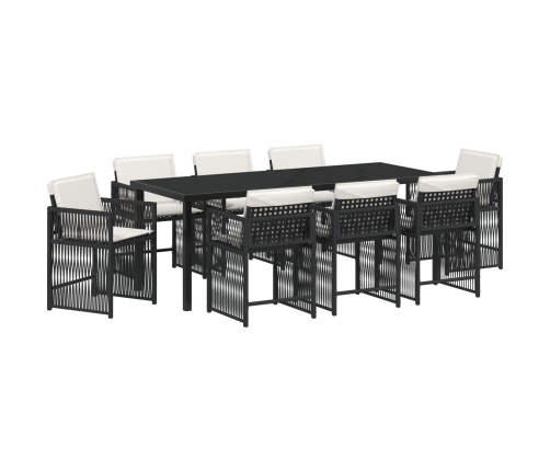 Conjunto de Comedor de Jardín de 9 Piezas con Cojines de Poliratán Negro