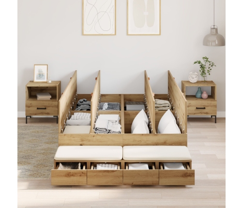 Marco de Cama con Almacenamiento  Roble Artesanal Madera Elaborada