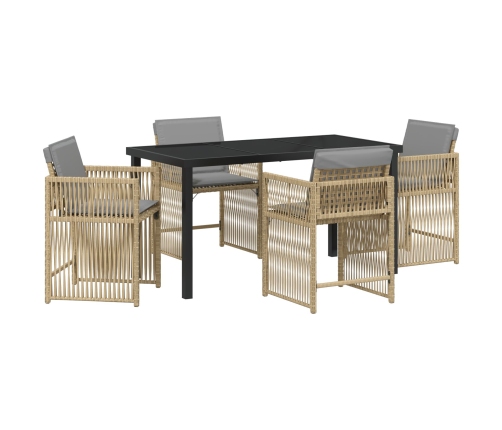 Juego de Comedor de Jardín de 5 Piezas con Cojines Beige Ratán Poliéster