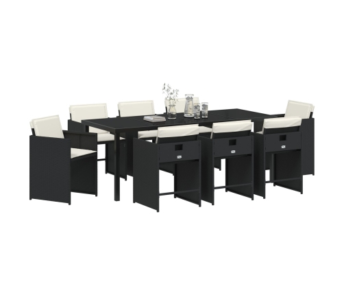 Conjunto de Comedor de Jardín de 9 Piezas con Cojines de Poliratán Negro