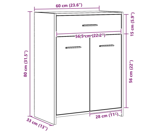 Armario de baño  Negro Roble 60x33x80 cm Madera