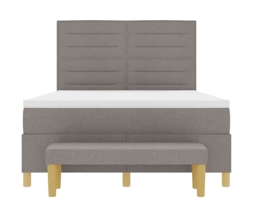 Cama con Somier  con Colchón y Banco Taupe 160x200 cm Tela