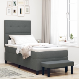 Cama Box Spring con Colchón y Banco Gris Oscuro 90x200 cm Tela