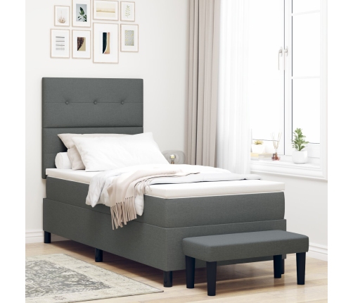 Cama Box Spring con Colchón y Banco Gris Oscuro 90x200 cm Tela