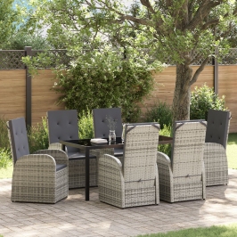 Conjunto de Comedor de Jardín de 7 Piezas con Cojines de Poliratán Gris