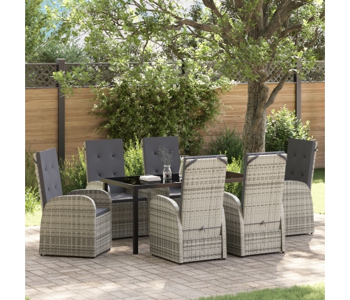 Conjunto de Comedor de Jardín de 7 Piezas con Cojines de Poliratán Gris