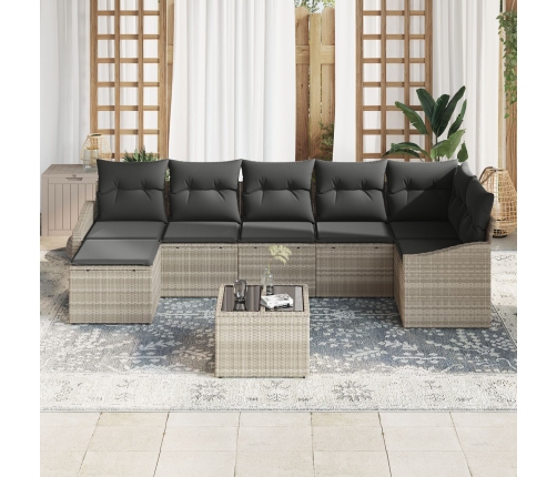 Conjunto de Comedor de Jardín  de 8 Piezas con Cojines Ratán Poli Gris