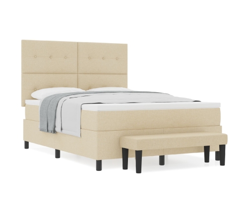 Cama Box Spring  con Colchón y Banco Crema 140x190 cm Tela