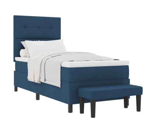 Cama Box Spring  con Colchón y Banco Azul 100x200 cm Tela