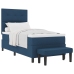 Cama Box Spring  con Colchón y Banco Azul 100x200 cm Tela