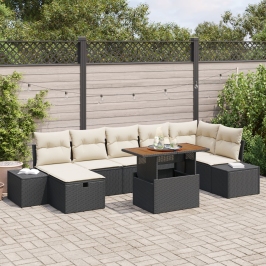 Conjunto de Comedor de Jardín de 8 Piezas con Cojines de Rattan Negro