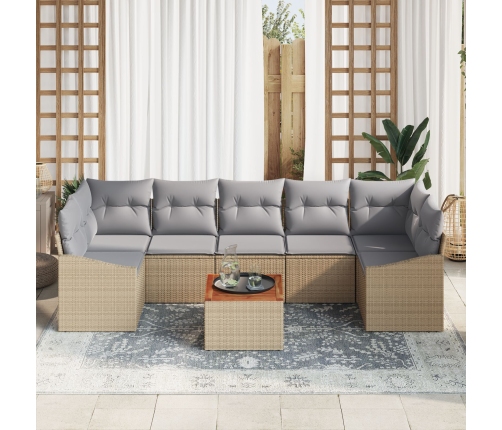 Set de Sofá de Jardín de 8 piezas con Cojines Beige Ratán Polimérico Acacia