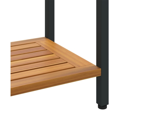 Mesa de Exterior  Natural y Negra 35x80x75 cm de Madera Sólida y Acero