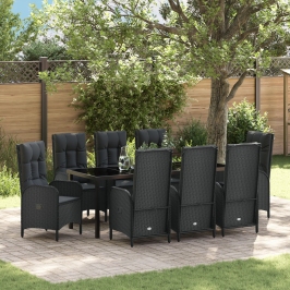 Set de Comedor de Jardín  de 9 Piezas Negro Poliratán