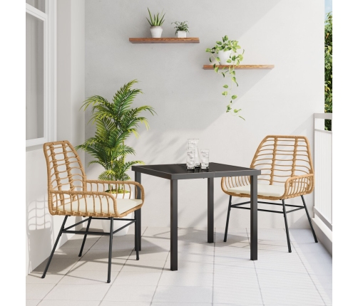 Juego de Comedor de Jardín de 3 Piezas  con Cojines Marrón Poliratán