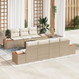 Juego de Sofá de Jardín de 8 Piezas con Cojines Beige Poliratán Acacia
