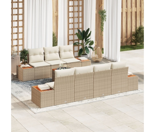 Juego de Sofá de Jardín de 8 Piezas con Cojines Beige Poliratán Acacia
