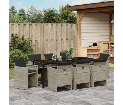 Conjunto de Comedor de Jardín de 9 Piezas con Cojines Gris Claro de Poliratán