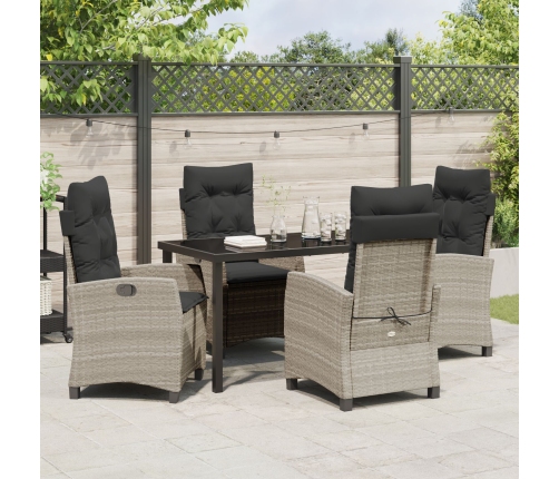 Set de Comedor de Jardín de 5 Piezas con Cojines Gris Claro Poliratán