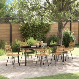Set de Comedor de Jardín  de 7 Piezas Marrón Poliratán