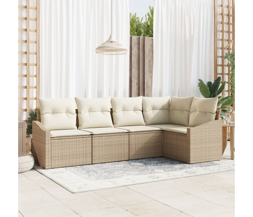 Conjunto de Sofá de Jardín de 5 Piezas con Cojines Beige Ratán