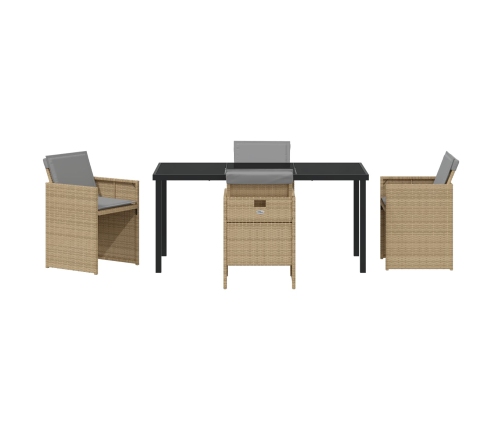Set de Comedor de Jardín de 5 Piezas con Cojines Beige Poliratán