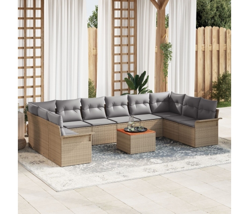 Juego de Sofás de Jardín de 11 Piezas con Cojines Beige de Rattan de Polietileno Acacia