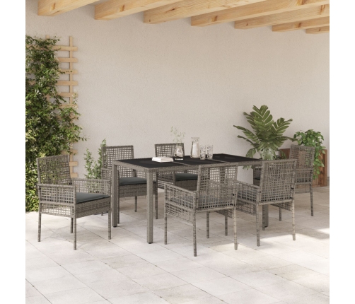 Conjunto de Comedor de Jardín de 7 Piezas con Cojines Gris de Poliratán