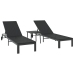 Tumbonas  2 pcs con ruedas y mesa negro de poliratán