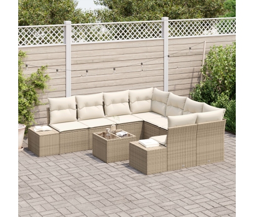 Set de Sofá de Jardín de 9 Piezas con Cojines Beige Ratán Polímero