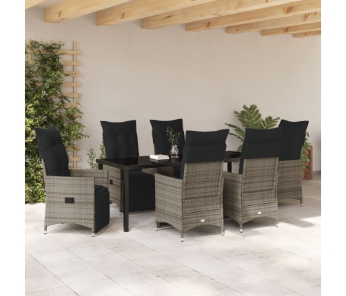 Set de Comedor de Jardín de 7 Piezas con Cojines Gris Poliratán