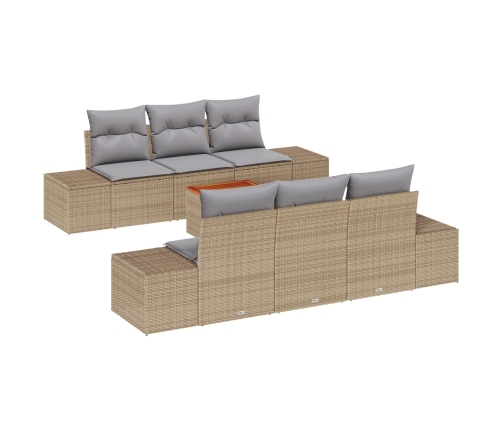 Conjunto de Sofás de Jardín de 7 Piezas con Cojines Beige Poliratán Acacia