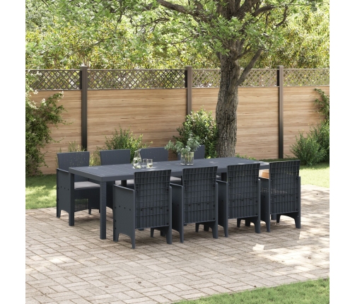 Juego de Comedor de Jardín de 9 Piezas con Cojines Anthracite Poly Rattan
